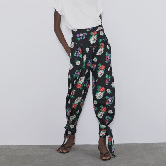 Zara Floral Print Pants  Multi High Waisted - Picture 2 of 3